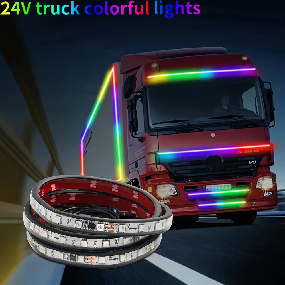 24V LED Strip Lights Trucks And Vans Neon Light Bar RGB Colors Flashing Atmosphere Lamp…