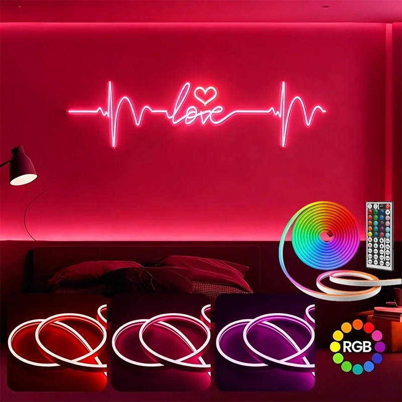 RGB LED Neon Strip Lights with 44Keys IR Remote Control, 5V USB Flexible Neon Rope…