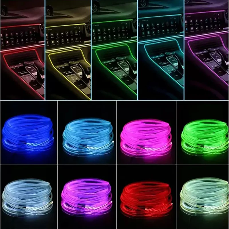 Car RGB Ambient LED Light Strip USB Fiber Optic Atmosphere Lamp Neon Interior Console…