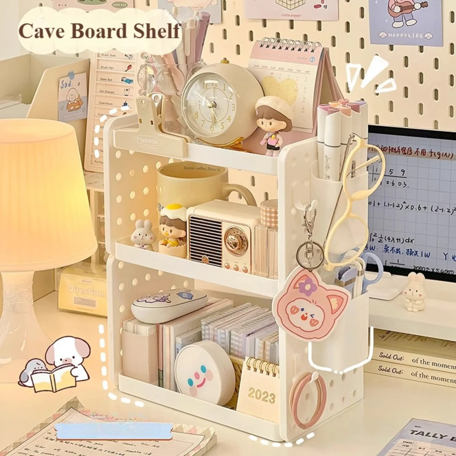 Multi-functional 3-tier Desktop Organizer, Desktop Shelf, Hole Board, Pen Holder Office…