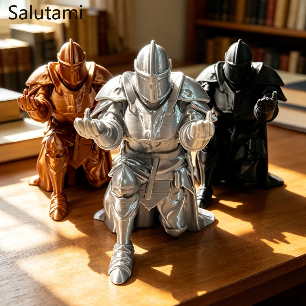 Pen Holder 3D Printed Medieval Knight Black Silver Warrior Statue Desk Organizer Creative…