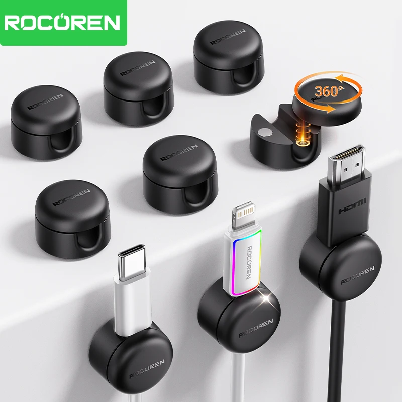 Rocoren 360° Rotating Magnetic Cable Management Self Adhesive Wire Cord Organizer Cable…