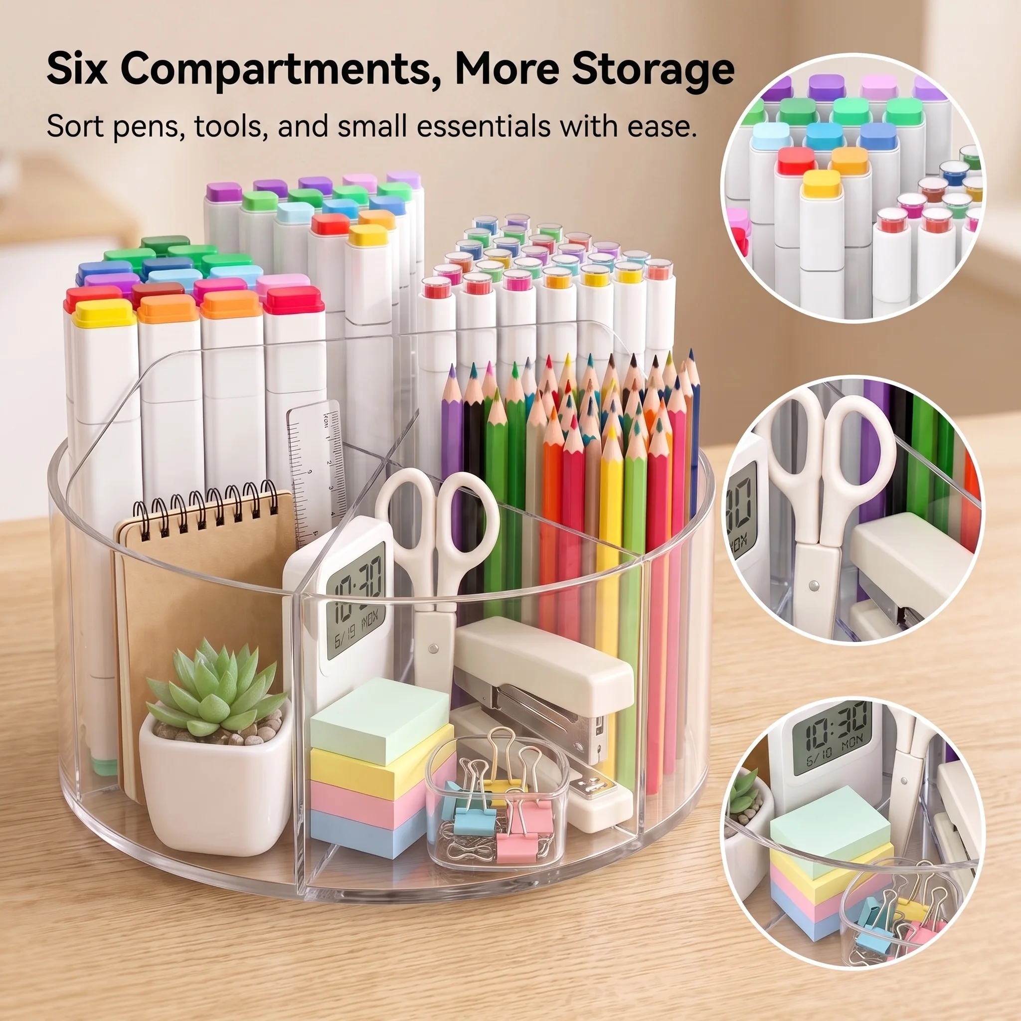 2-Pack Clear Acrylic 360° Rotating Desk Organizer - Multi-Purpose Spinning Pen Holder…