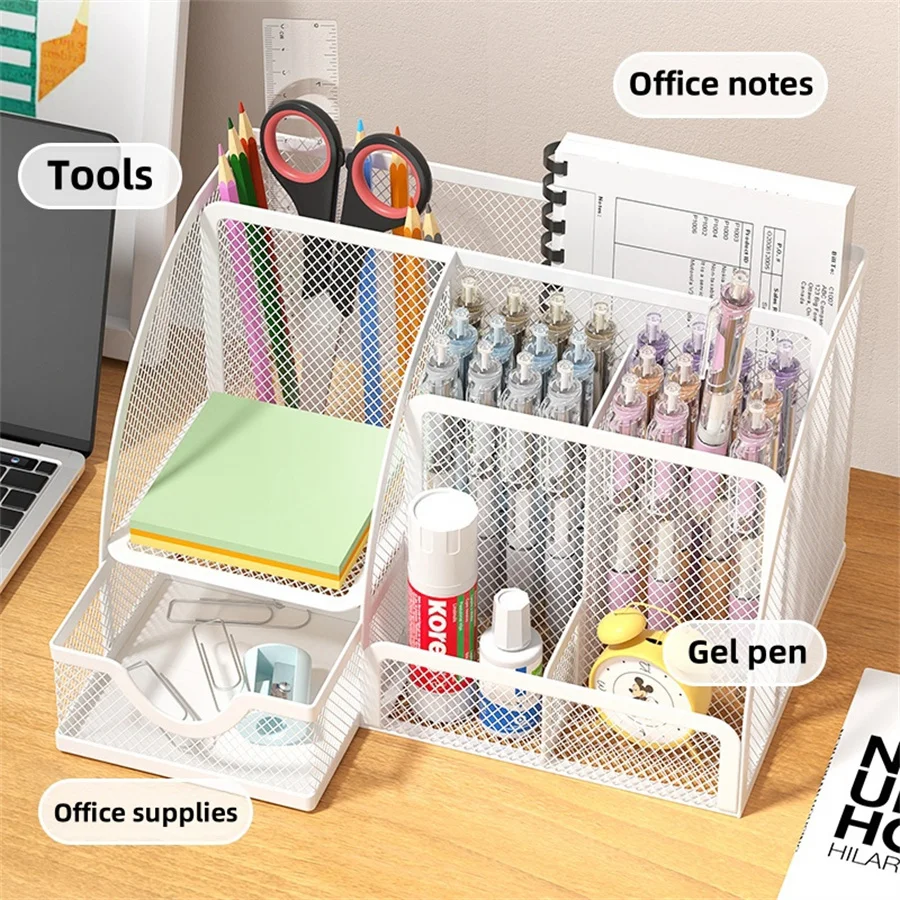 Desk Stationery Organizer Creative Metal Pen Holder Pencil File Storage Rack 7 Grid…