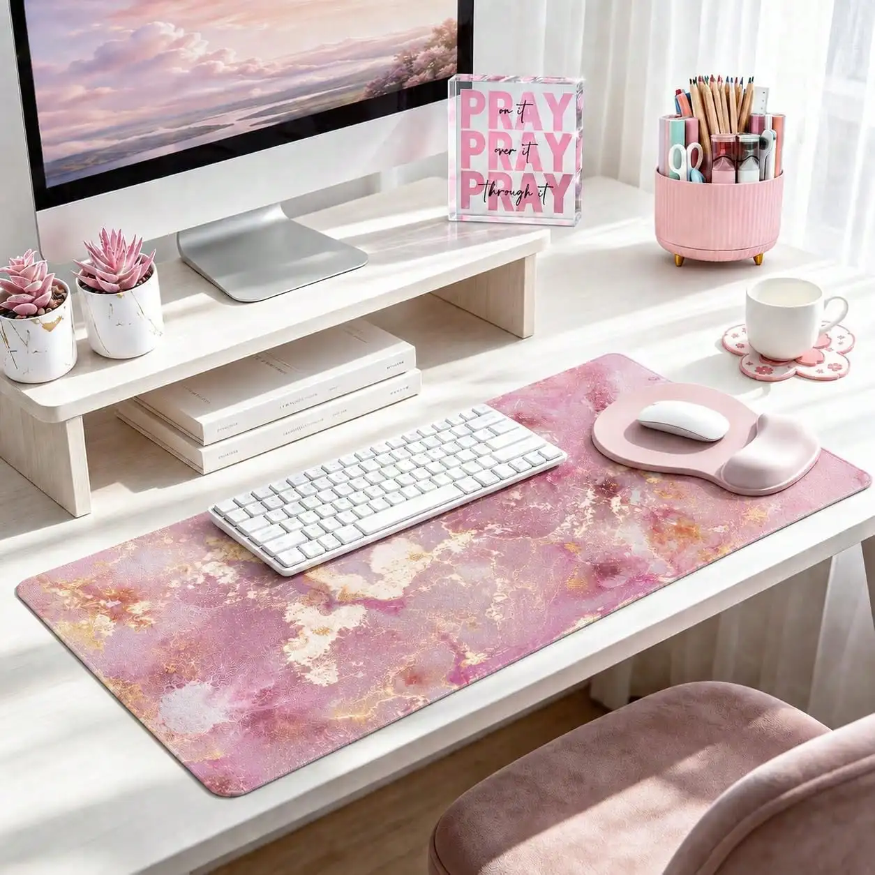 Desk Decor Set Of 7, Office Decor, Girly Desk Organizer And Accessories | Large Mouse Pad…