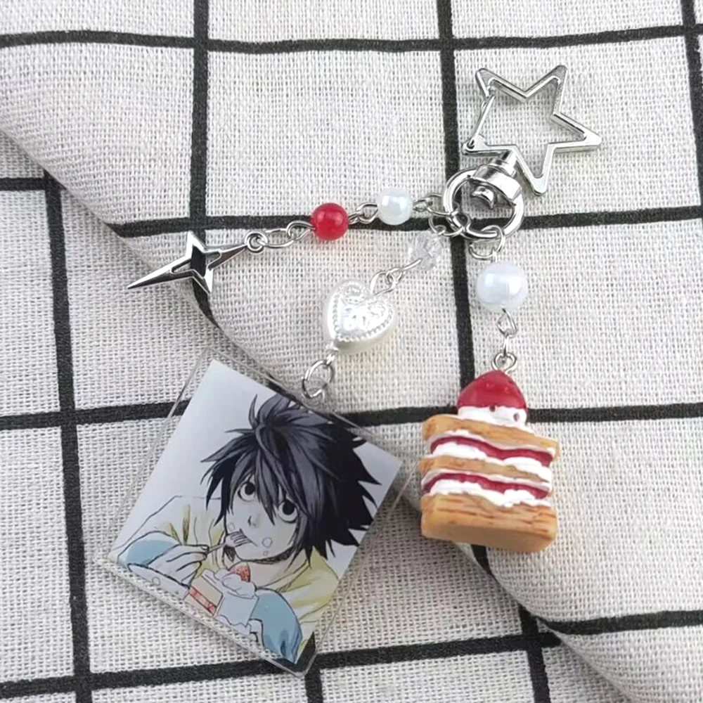 Handmade Anime Death Note L Lawliet Cake Beaded Keychain Bag Charms Aesthetic Handbag…