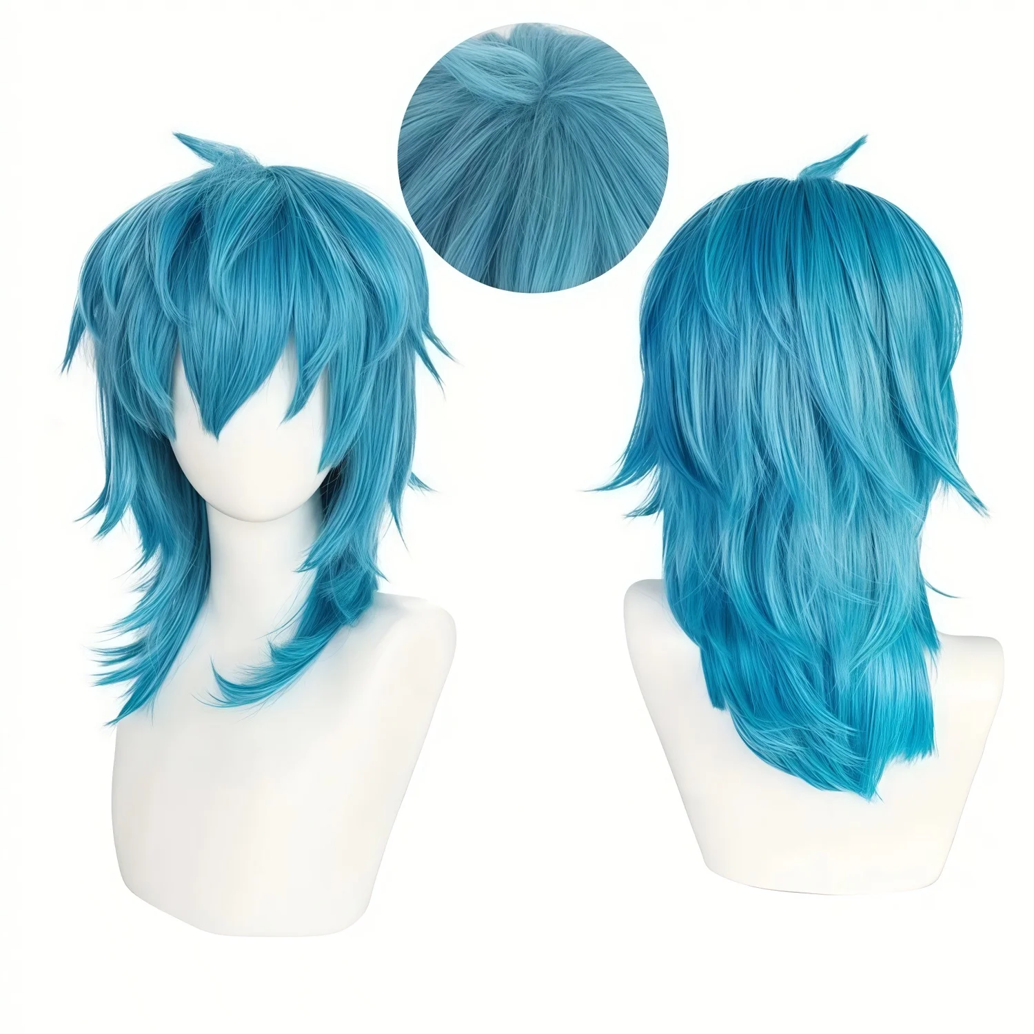 Artificial Medium-Length Straight Blue Salic Cosplay Hairstyle with Bangs Birthdays…
