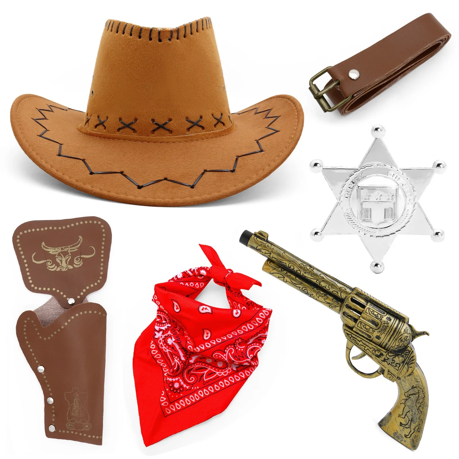 Medieval Cosplay Outfit Set Cowboy Holster Hat Toy Gun Cowboy Gun Belt Holster Clothing…