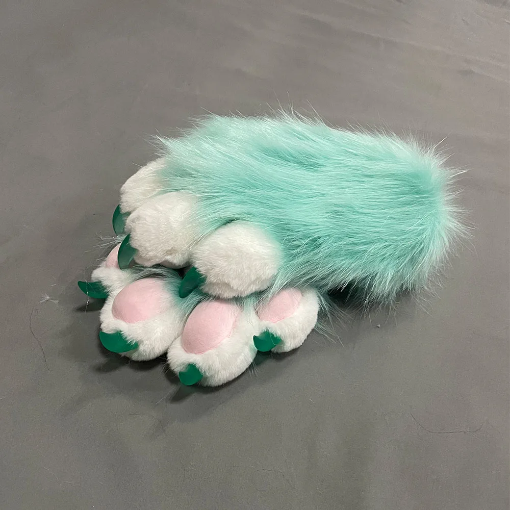 Faux Fur Plush Furry Cat Claw Gloves Fursuit Animal Fox Paws Mittens Halloween Cosplay…