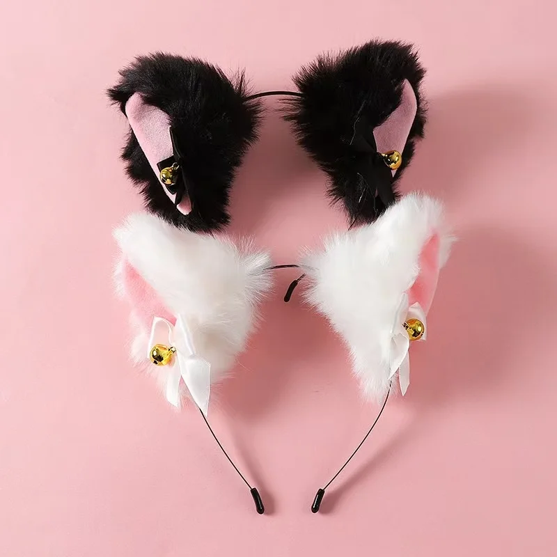 Sexy Cat Ears Headband for Women Girls Lace Bow Necklace Plush Bell Hairband Cosplay…