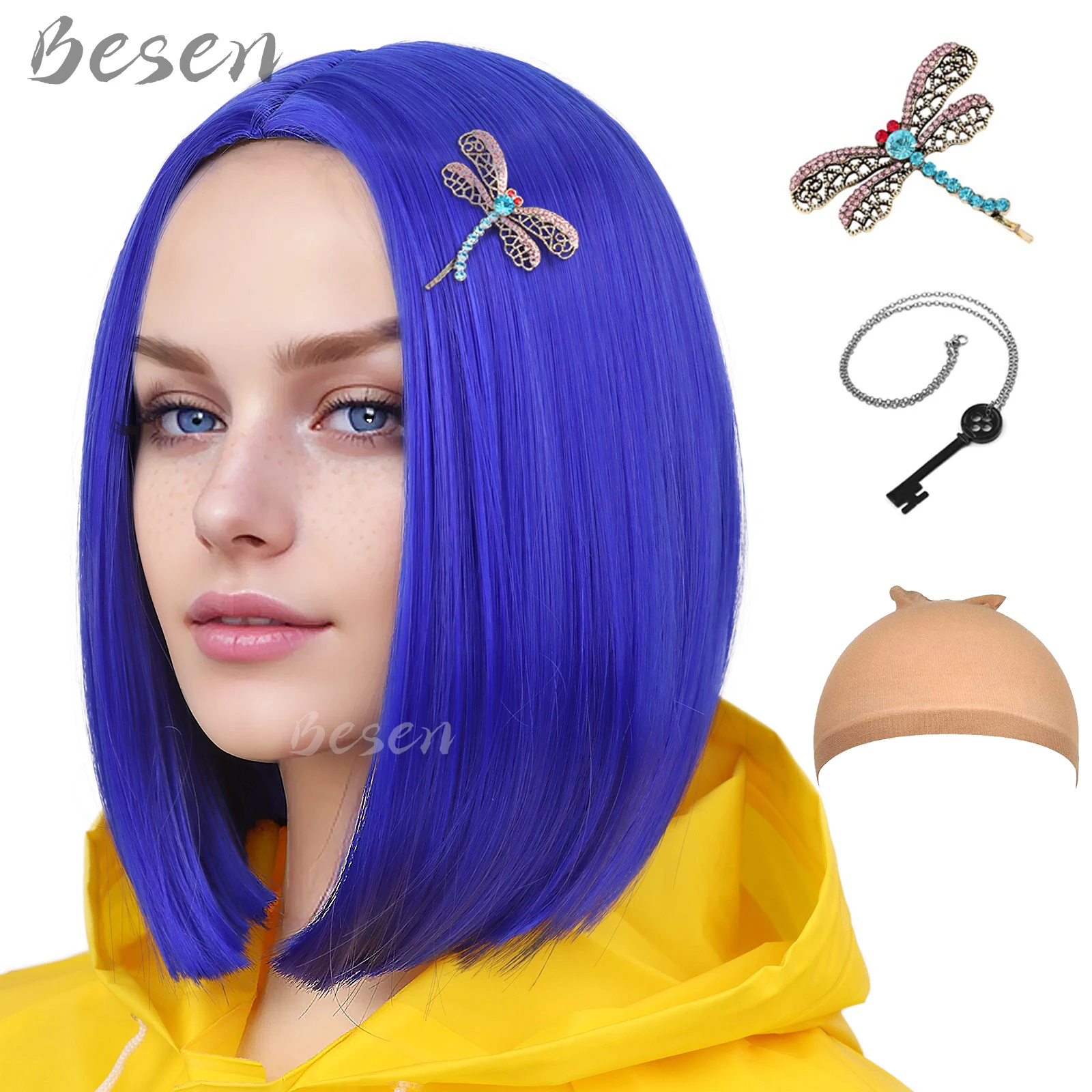 Synthetic Dark Blue Bob Wigs for Coraline Costume Women Girls Women's Costume Wigs…