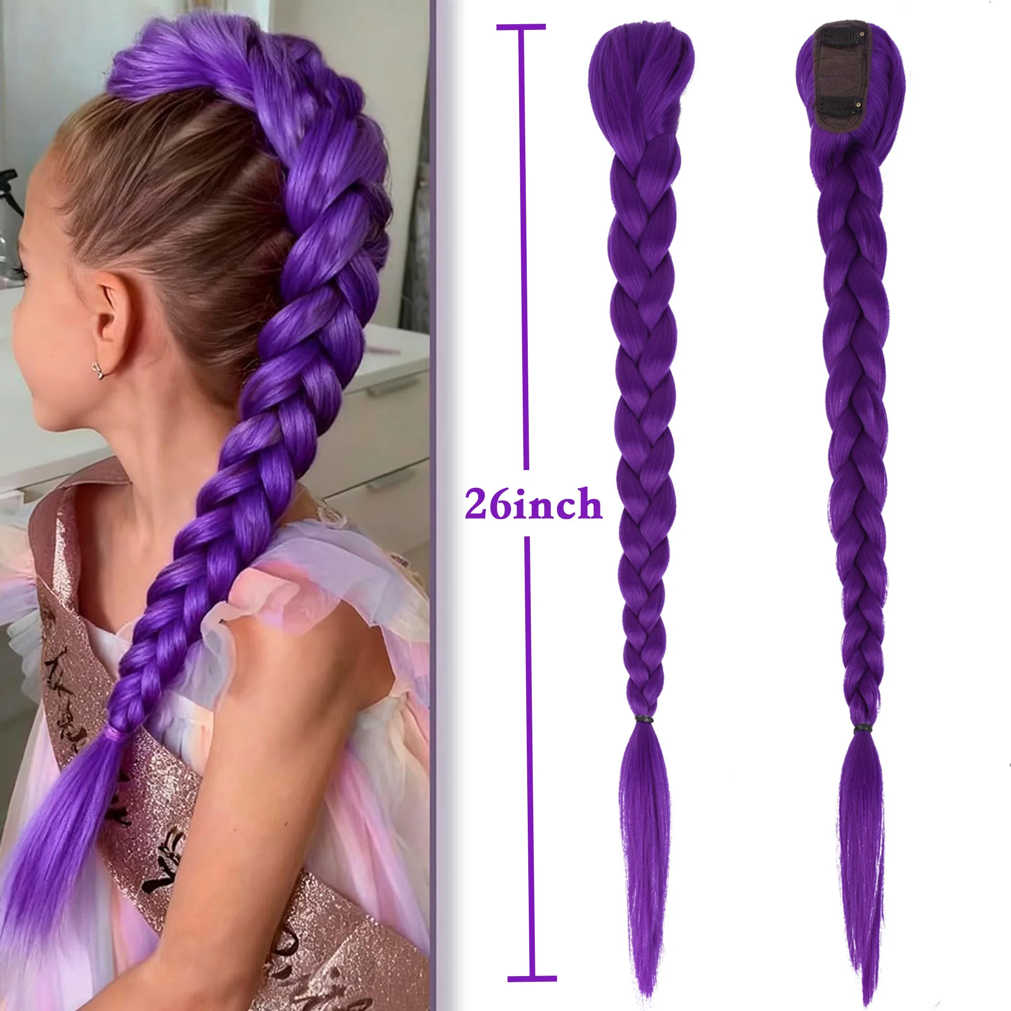 Purple 26inch Braid Clip in Ponytail Hair Extension Long Ponytail Hairpieces Cosplay for…
