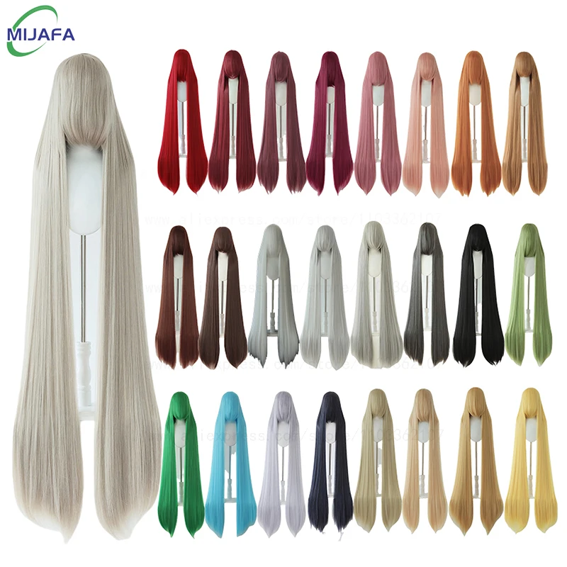 700g 59" 150cm Long Straight Cosplay Wig With Bang Blond Brown Red Green Blue Heat…