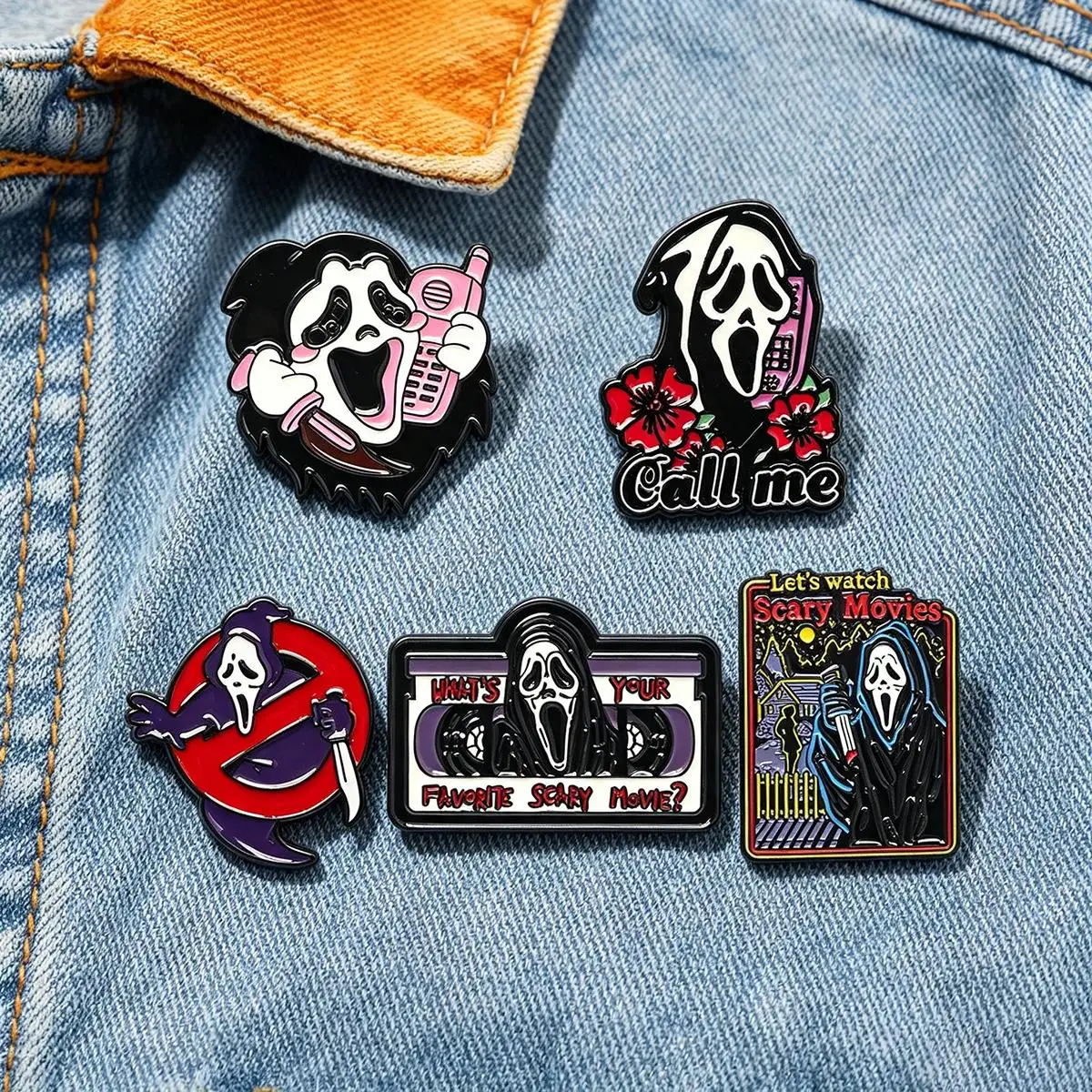 5-Pack Set Horror Skull Enamel Brooch Gothic Punk Metal Badge Backpack Lapel Pin Costume…