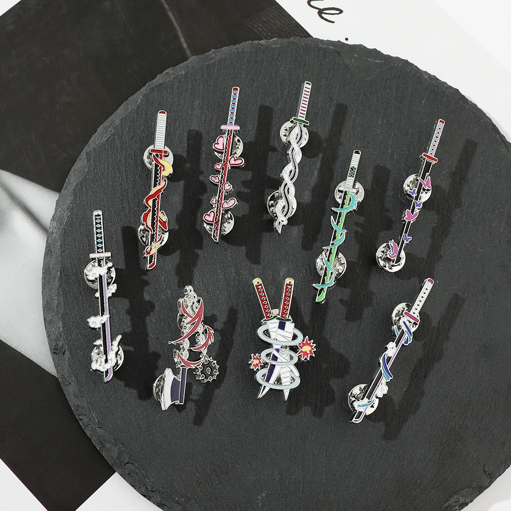 9-Pack Set Anime Ghost Kill Team Samurai Sword Enamel Brooch 9-Pillar Metal Badge Lapel…