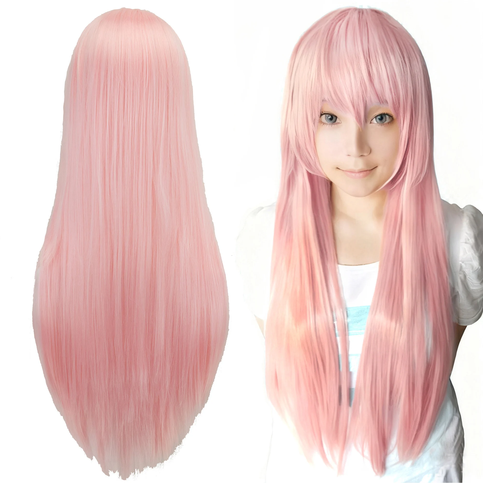 Synthetic Light Pink Long Wig for Anime Cosplay Megurine Luka Straight Momoi Satsuki Wig…