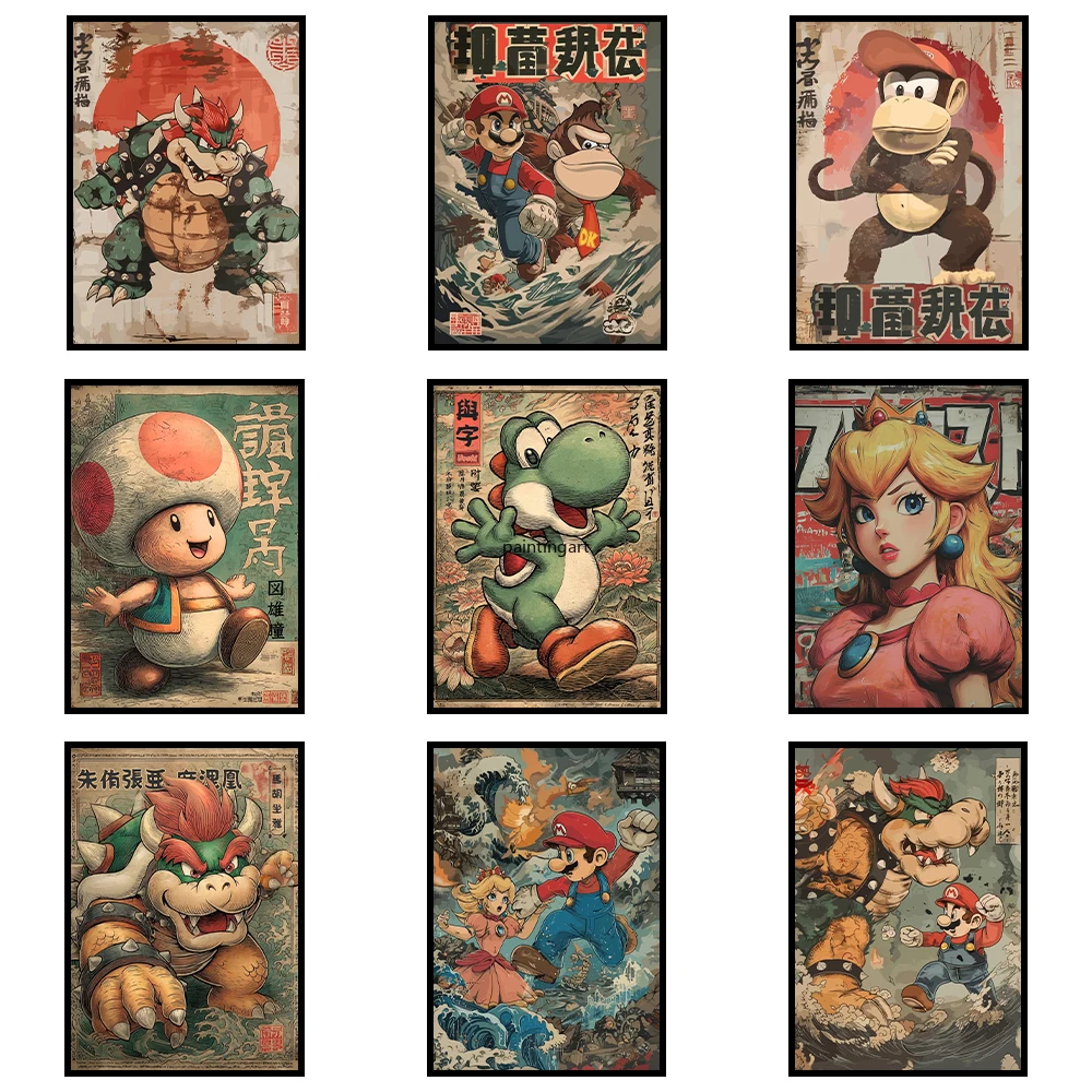 Bandai Japanese Anime Mairoi Retro Wall Art Poster King Bowser Canvas Art Prints Super…