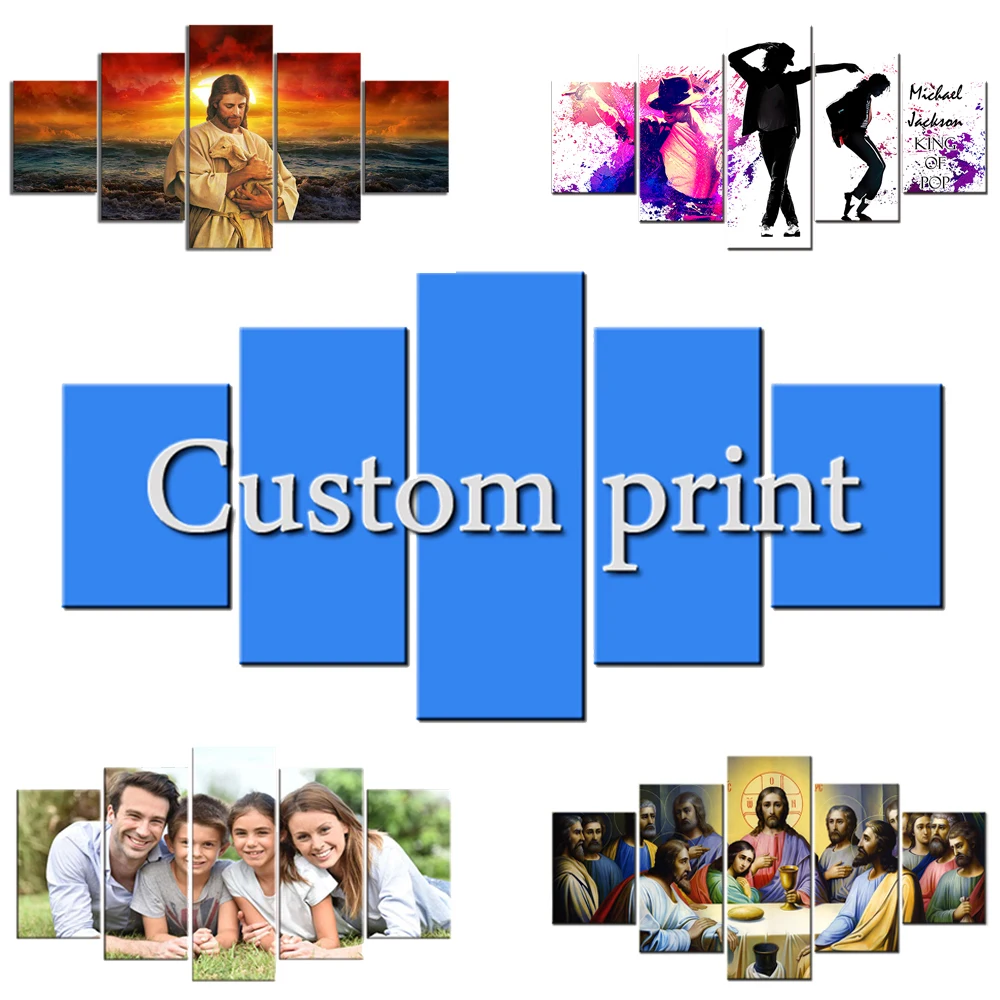 5 Pieces Wall Art Canvas Set Custom Anime Figure Poster Customized Family Kids Photos…