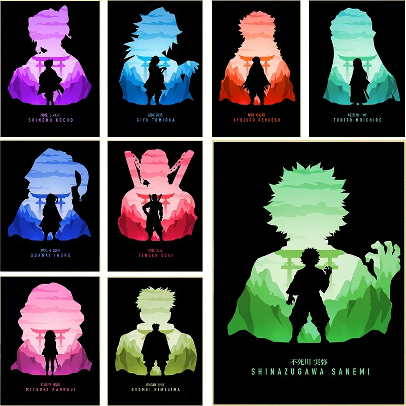 Minimalistic Art Demon Slayer Muichiro Sanemi Canvas Japanese Anime Poster Print Wall Art…
