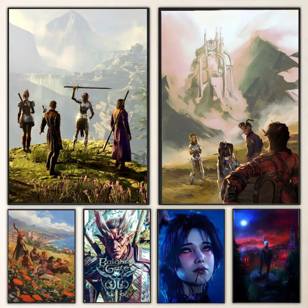 B-Baldurs Gate 3 Game Anime Painting Calligraphy Canvas Poster Wall Art for Living Room…