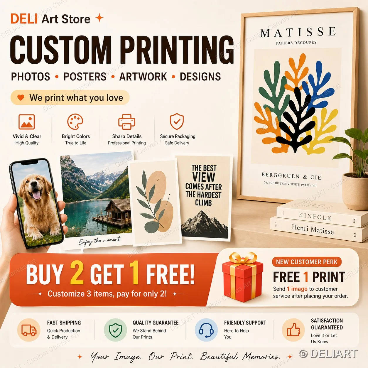 1/3pcs Personalized Custom Canvas Print Photo Custom Poster Wall Art Family Pet Memorial…