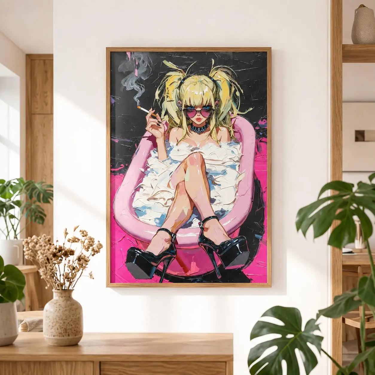 Retro 90s Anime Textured Punk Girl Poster - Unframed Abstract Alternative Anime Wall Art Poster for Goth Living Room Decorations