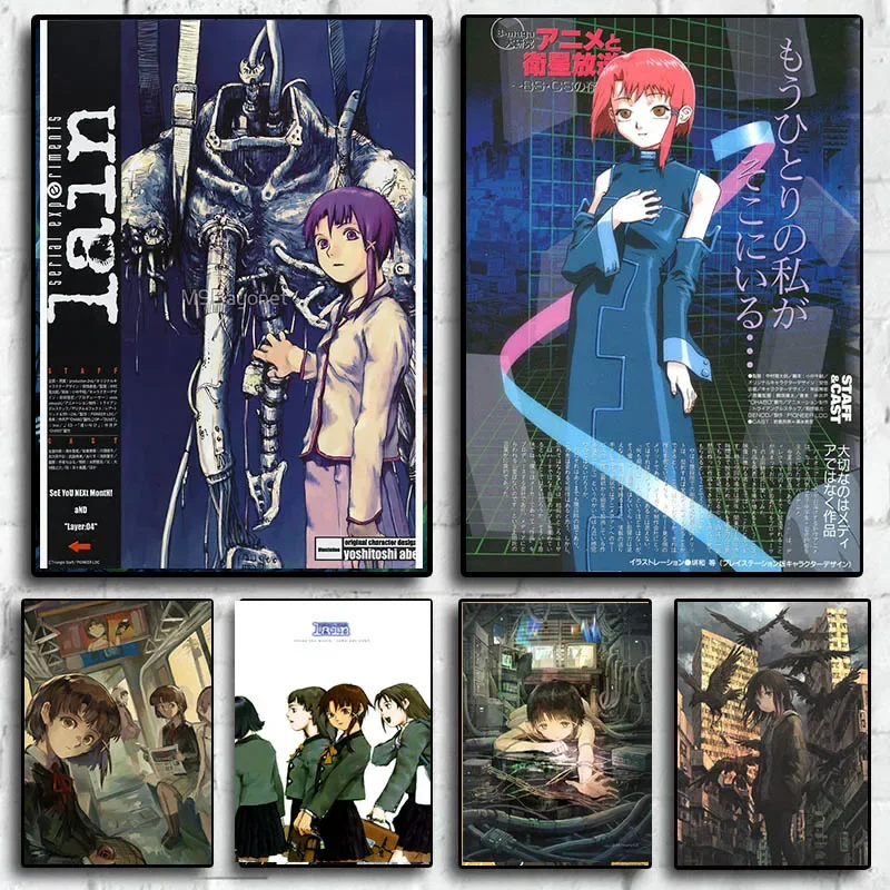 Retro Horror Anime Figure Posters Serial Experiments Iwakura Lain Poster S Pop Wall Art Home Canvas Painting Kawaii Room Decor