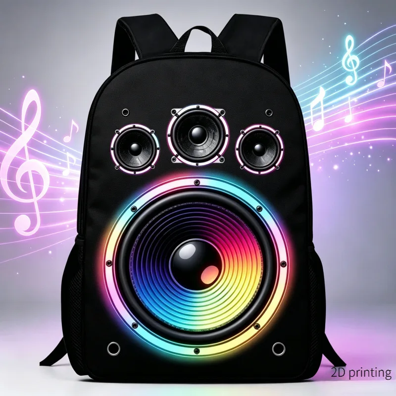 2D Visual Speaker Print Backpack Large Capacity Laptop Bag Trendy Music Theme Travel…