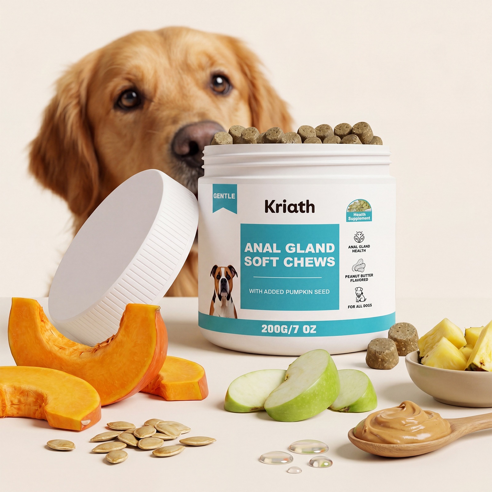 Kriath Dog Care Soft Chewable Tablets With Mild Ingredients To Protect The Dog's Buttocks…