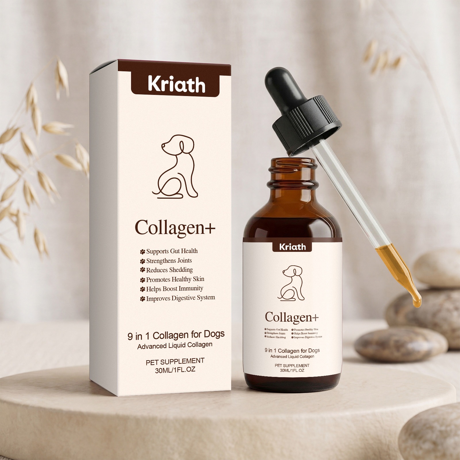 Kriath Dog Collagen Drops Gentle Care And Comfort For Pets, Easy To Mix With Food For…