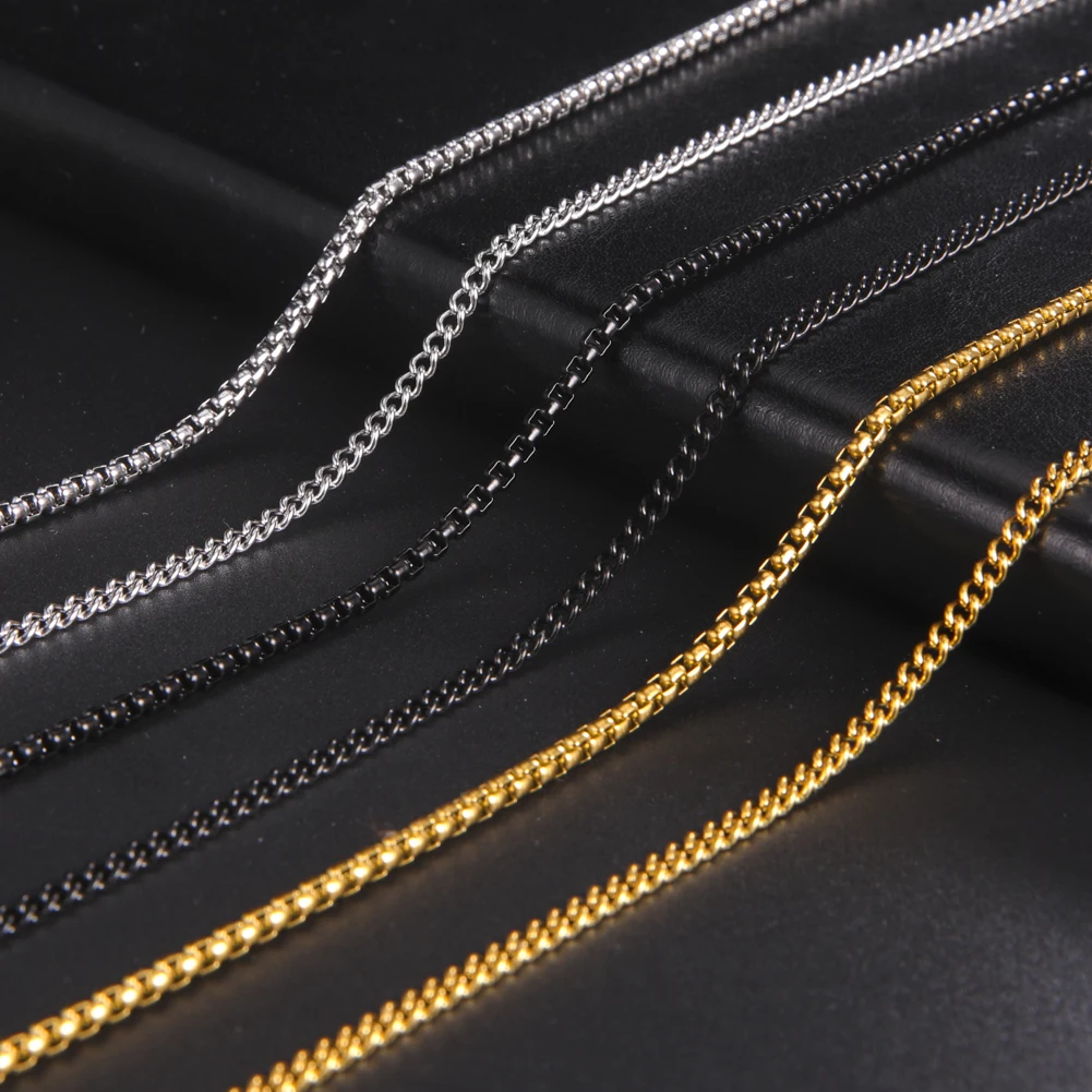 Skyrim Fashion 60cm Long Box Chain Necklace Men Stainless Steel Black Gold Color Link…