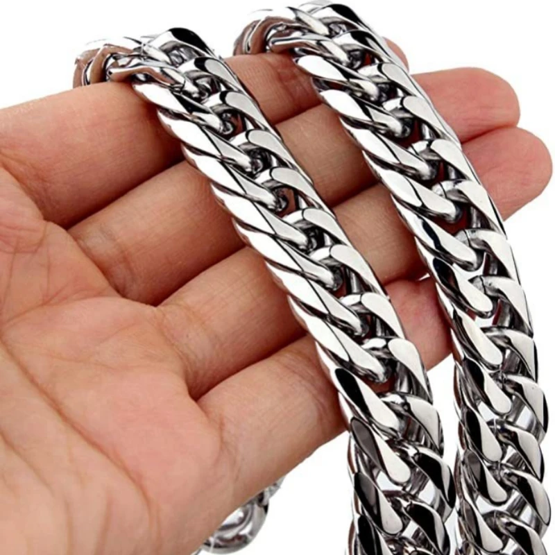 HNSP Stainless Steel Waterproof Cuban Link Chain Necklace For Men Jewelry Thick Heavy…