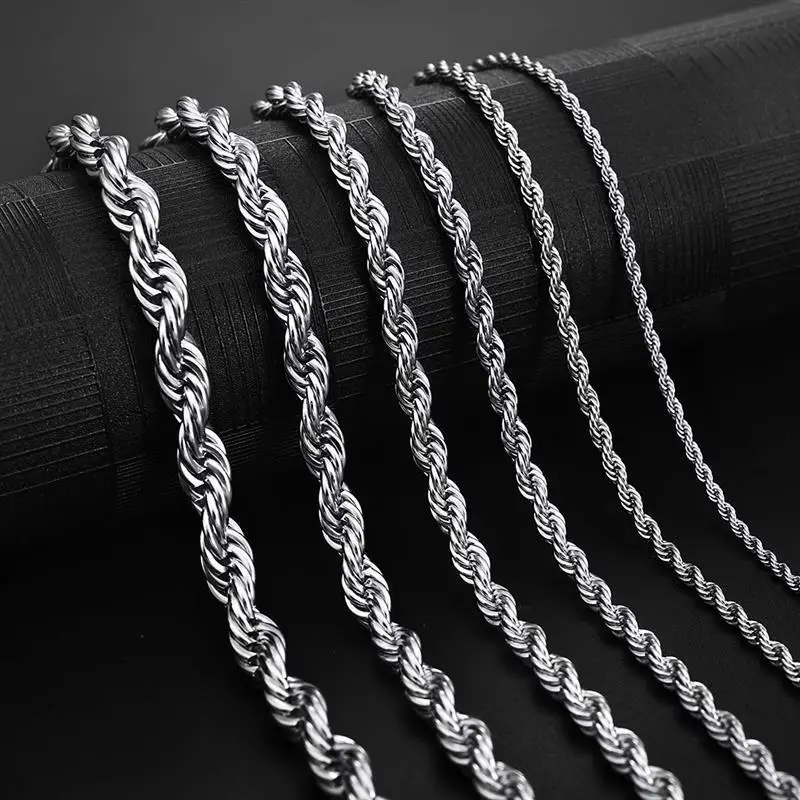 2-6MM Stainless Steel Necklace For Women Men Never Fade Waterproof Twisted Rope Chain…