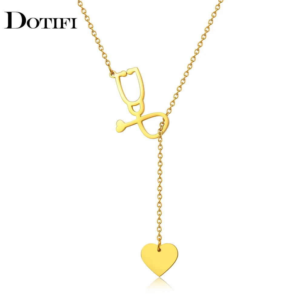 Stainless Steel Necklaces Layered Chain Stethoscope Heart Sweet Pendants Korean Fashion…