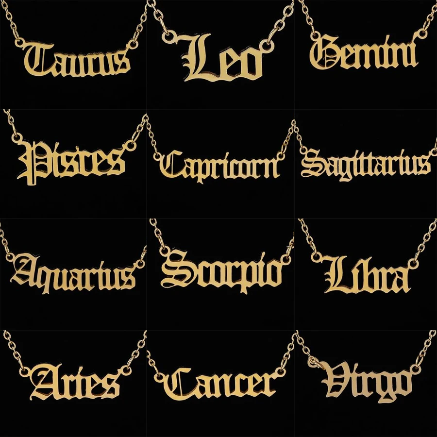 Stainless Steel 12 Zodiac Constellation Necklaces Letter Aquarius Aries Gemini Pisces Leo…