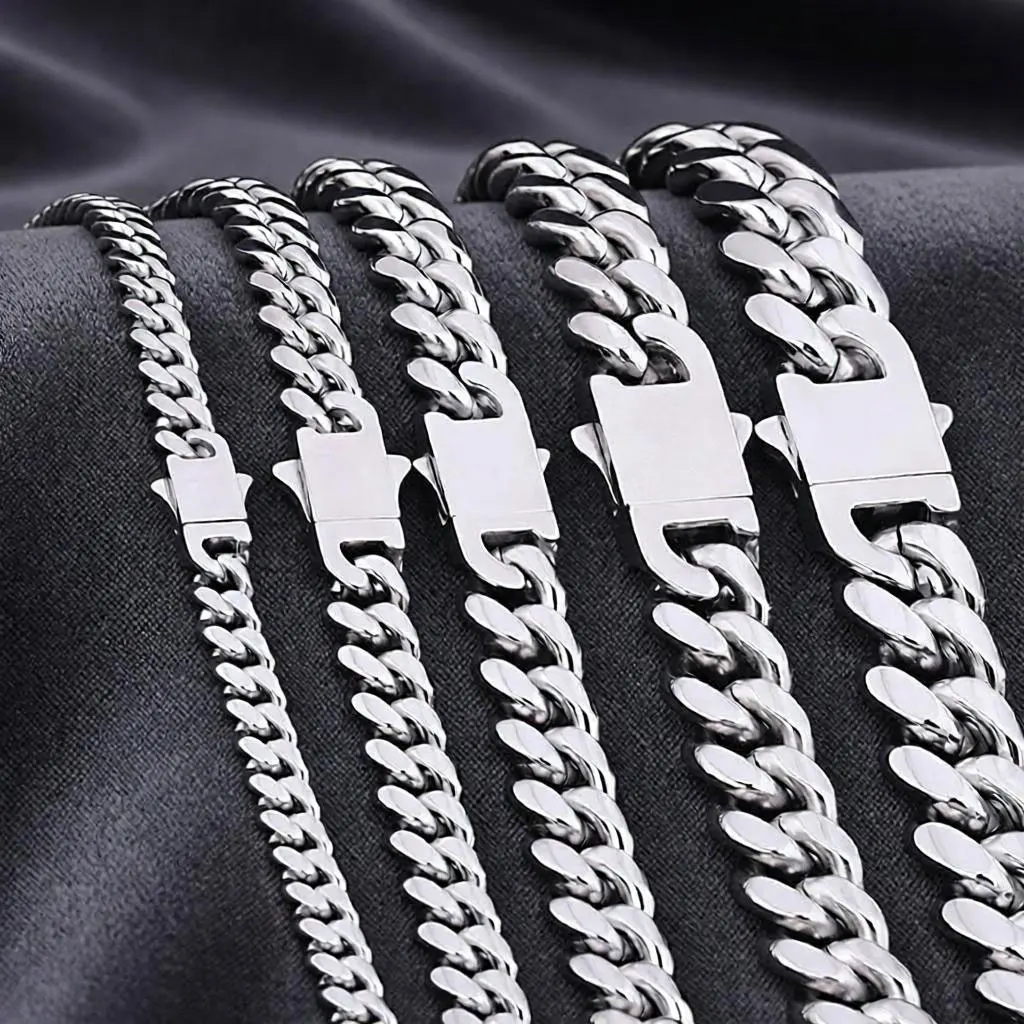 Men's Stainless Steel Cuban Link Chain Necklace Minimalist Hip Hop Silver Chain Necklace