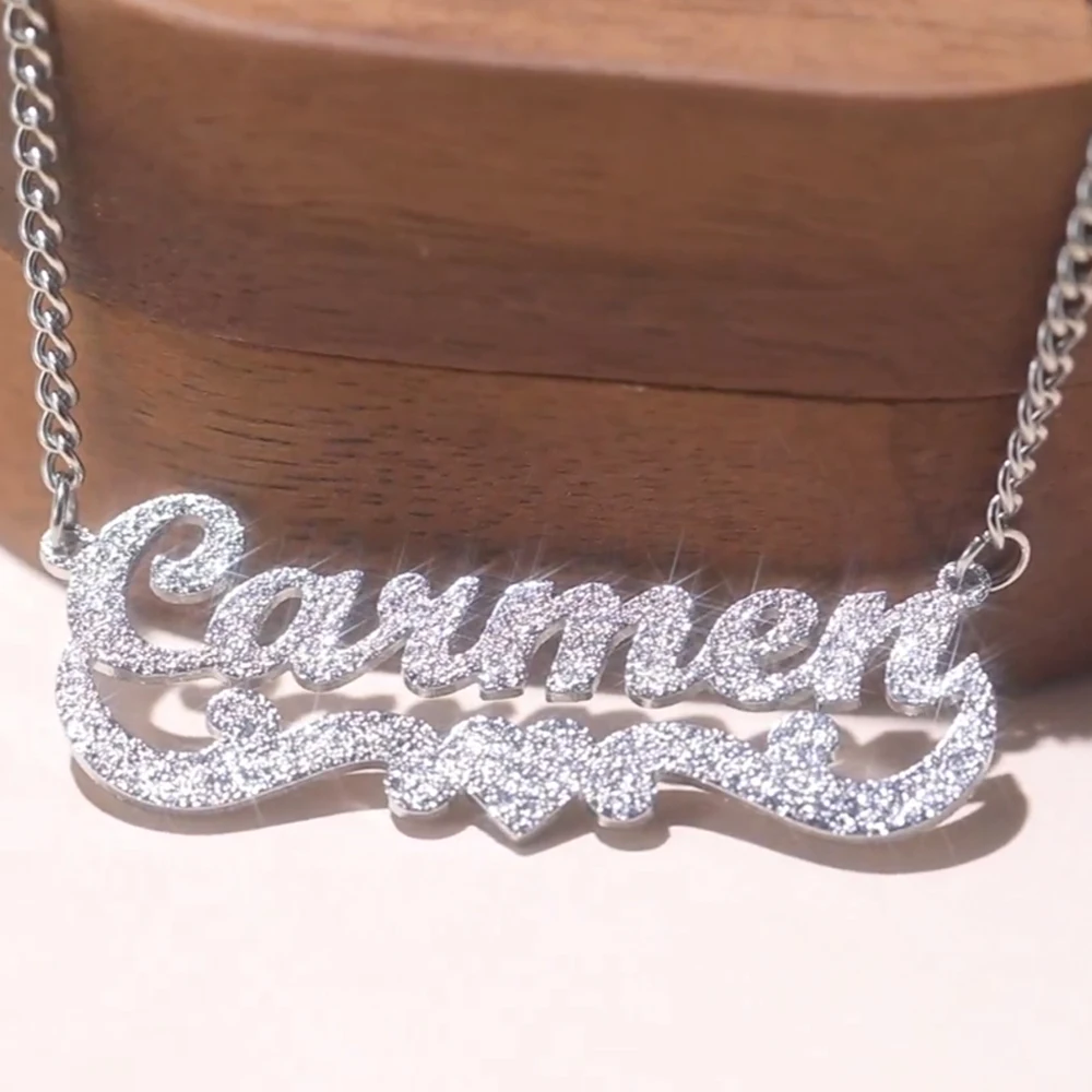 My Shape Custom Name Sparkling Necklaces Stainless Steel Customized Bling Frosted…