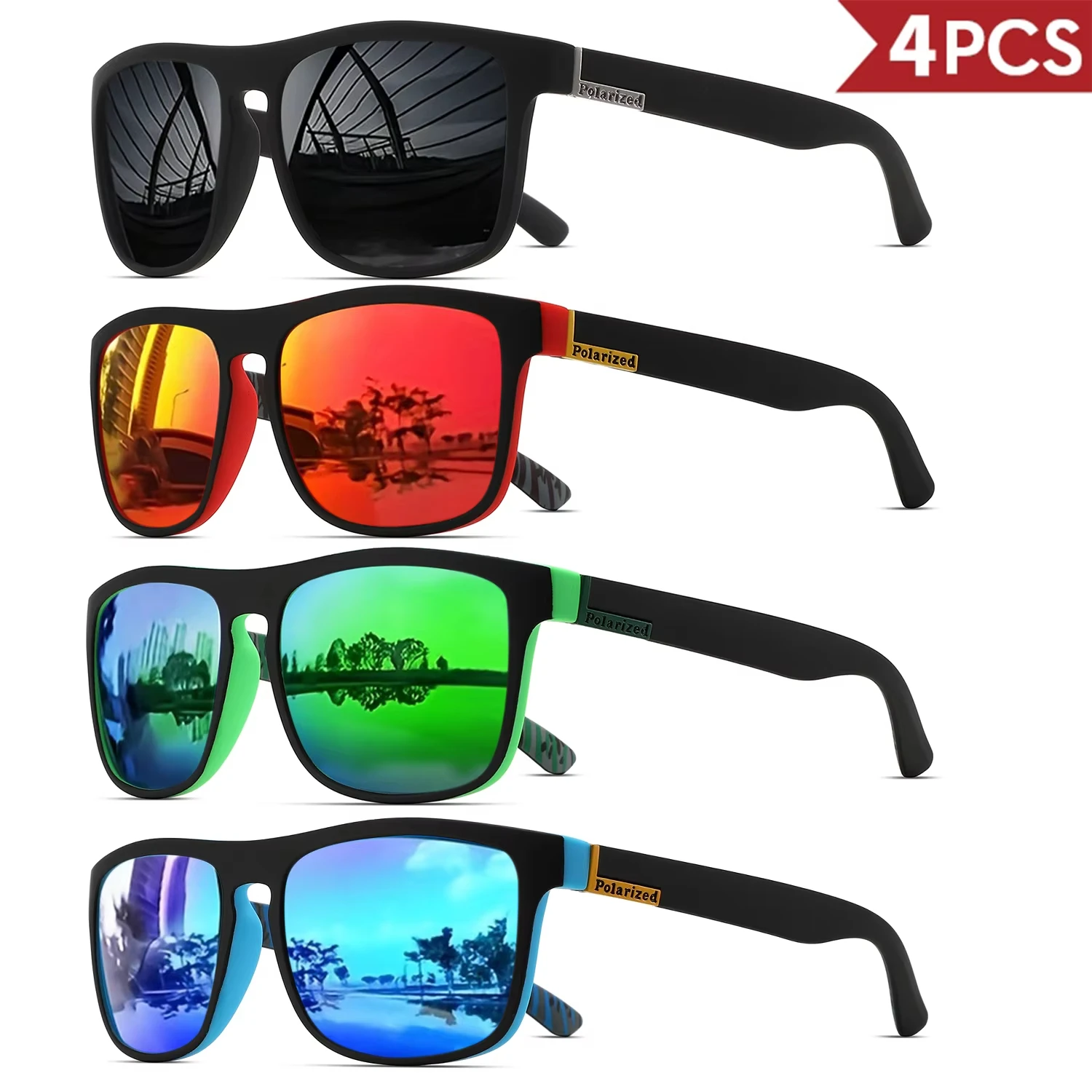 1-4PCS Men Classical Square Polarized Sports Sunglasses Lightweight PC Frame UV400 for…