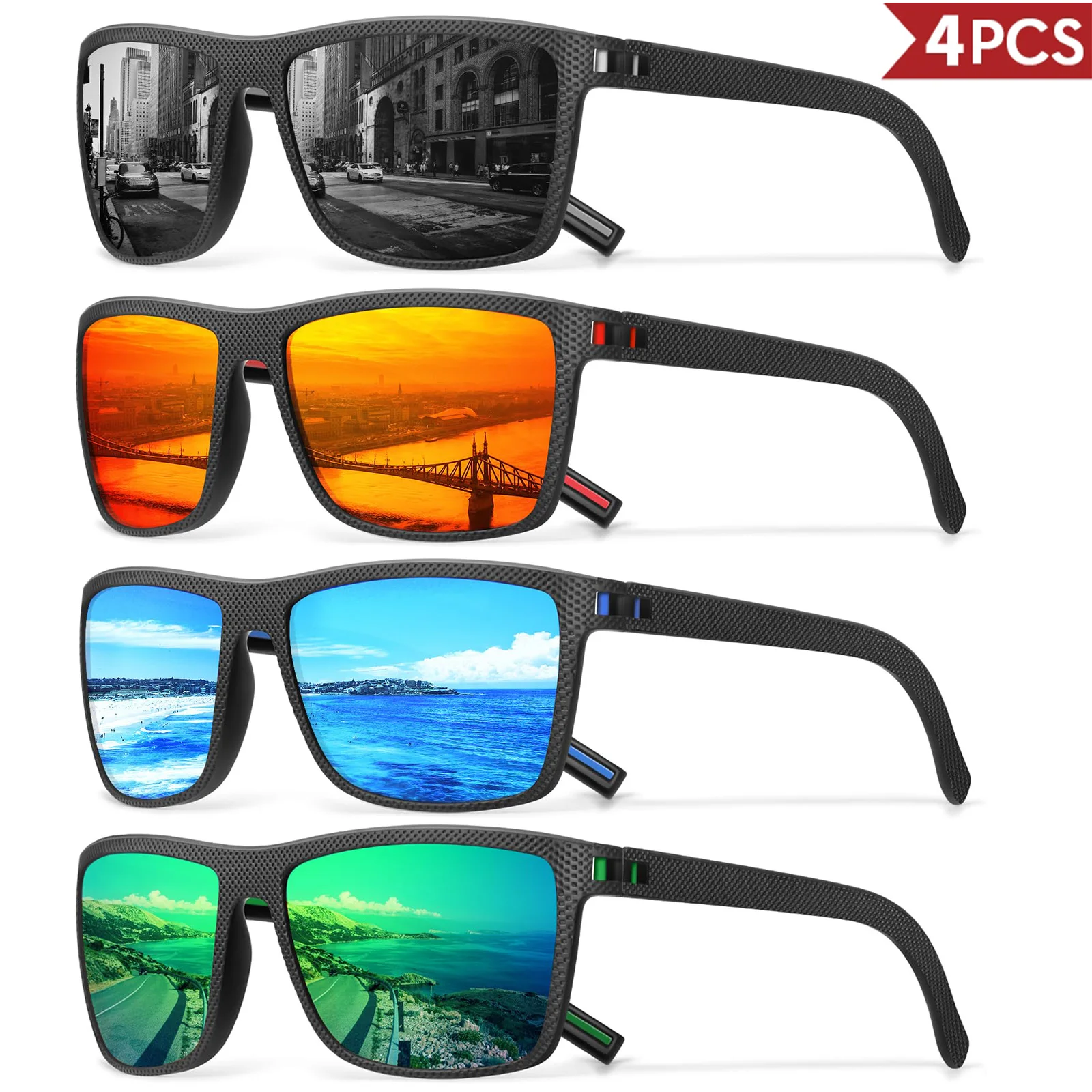 3/4 Pack New Designer Box Polarized Colorful Sunglasses for Men and Women Suitable for…
