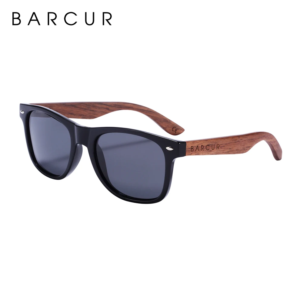 BARCUR Black Walnut Wood Sunglasses for Man Polarized Sqare Sun Glasses Men UV400 Eyewear…