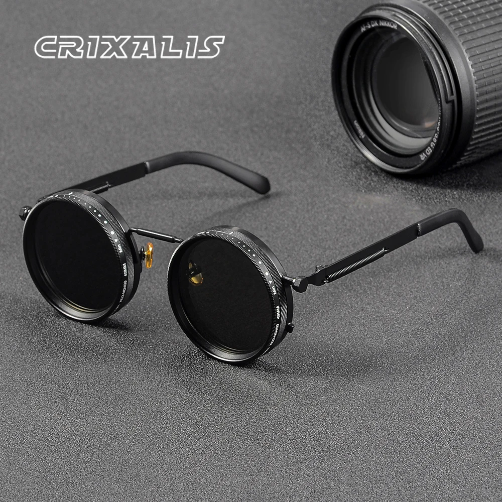 CRIXALIS Polarized Round Sunglasses ND9 Adjustable Dimming Men Women Retro Punk Men's…