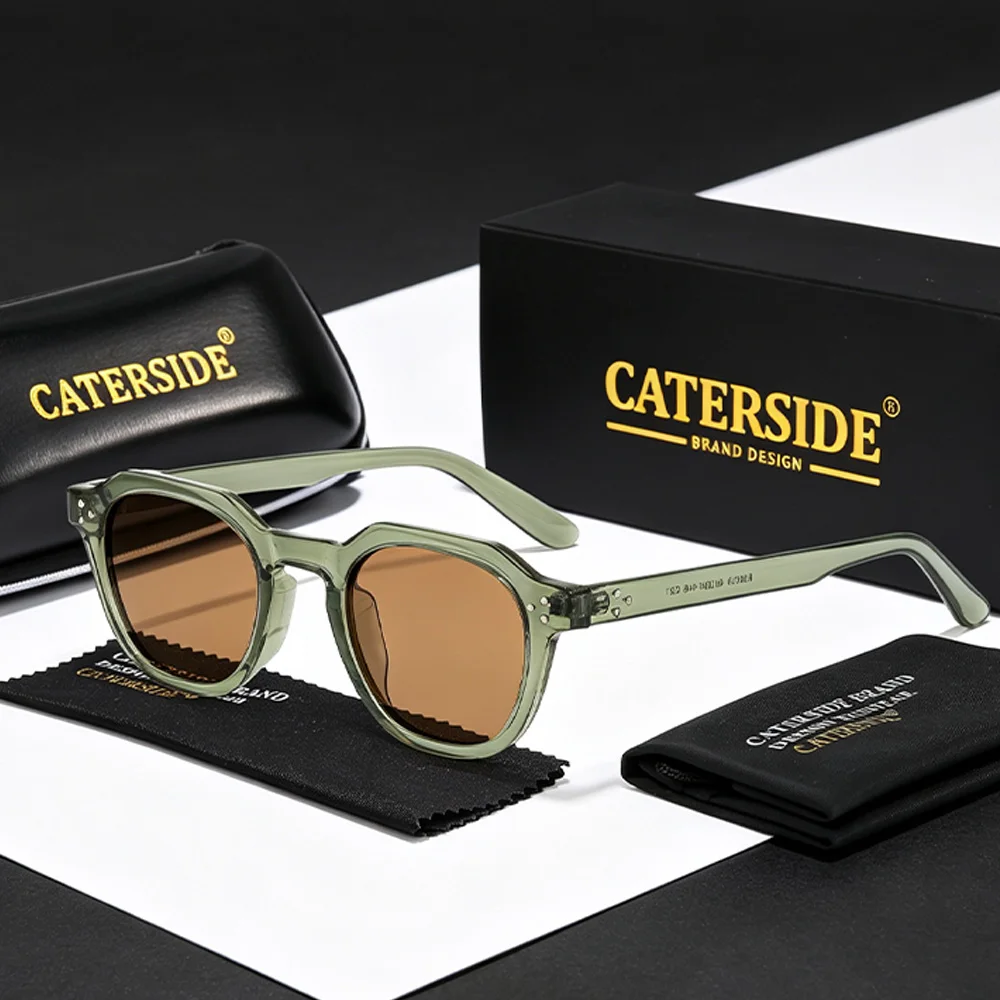 CATERSIDE Retro Polarized Sunglasses Men Ultralight TR90 Frame Polygon Women Sun Glasses…