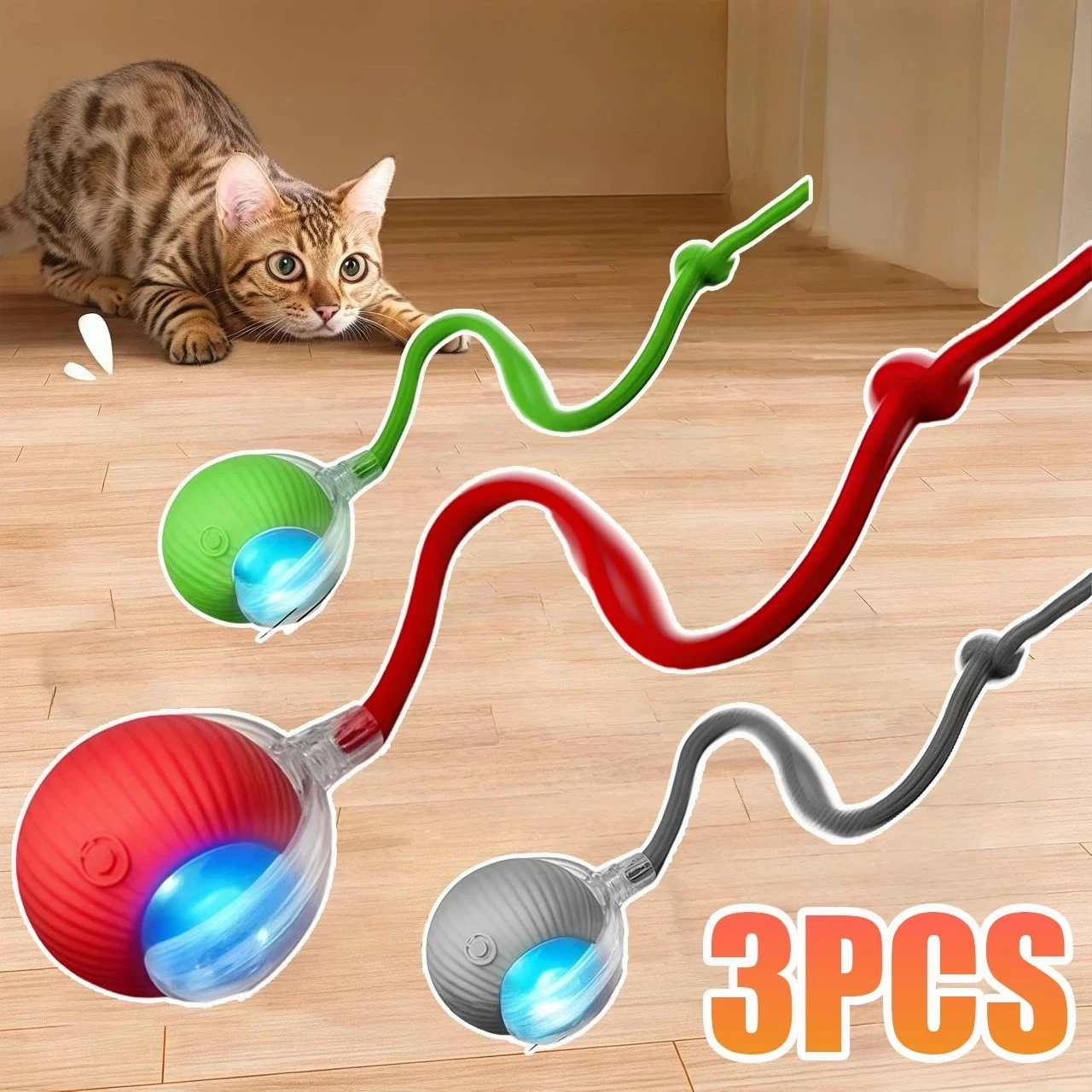 Cat Interactive Ball Toy Automatic Rolling Ball Faux Tail Rechargeable Smart Pet Electric…