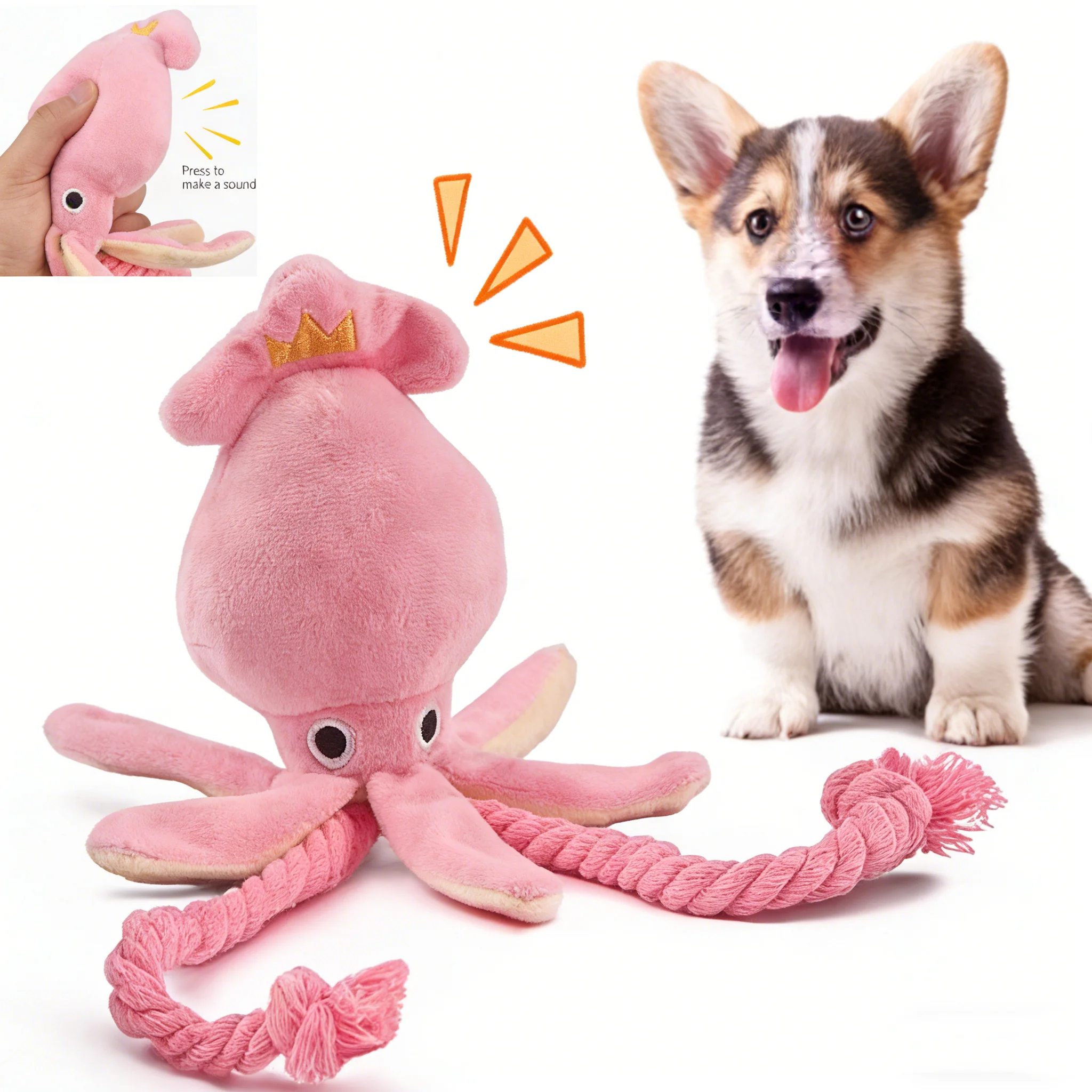 Dog toys; cat toys; sound-emitting cotton rope octopus; durable chew toys for cleaning…