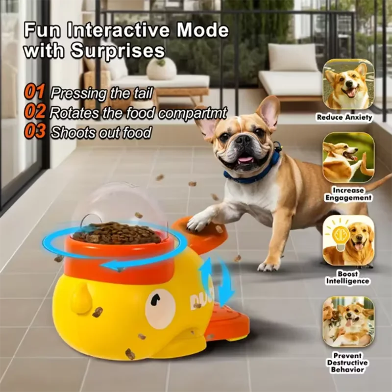 Dog, cat, pet feeder, little yellow duck, interactive puzzle dog feeding machine, puppy…