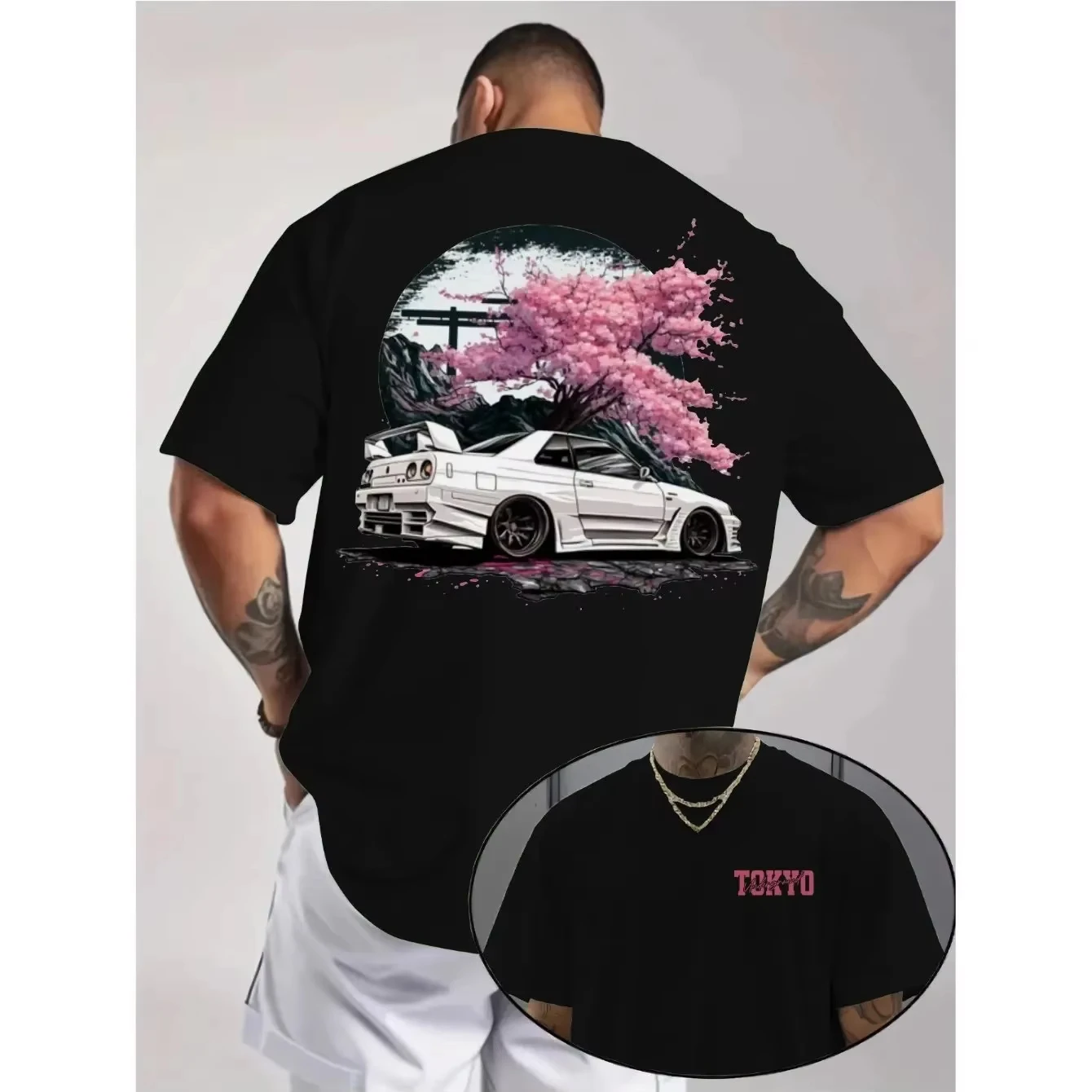 JDM Tokyo Drift Car T Shirt Unisex Oversized Japanese Streetwear Sakura Graphic Tee Y2K…