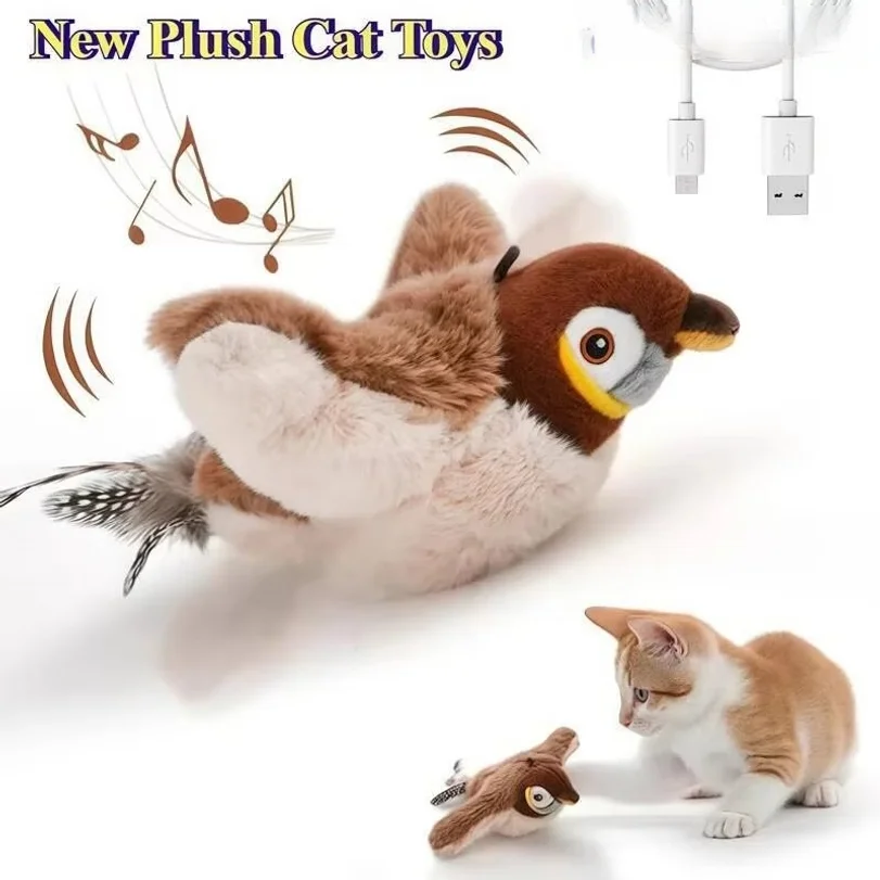 Simulated Bird Cat Toy Interactive Toys Dog Rechargeable Chirping Flapping Bird(no…
