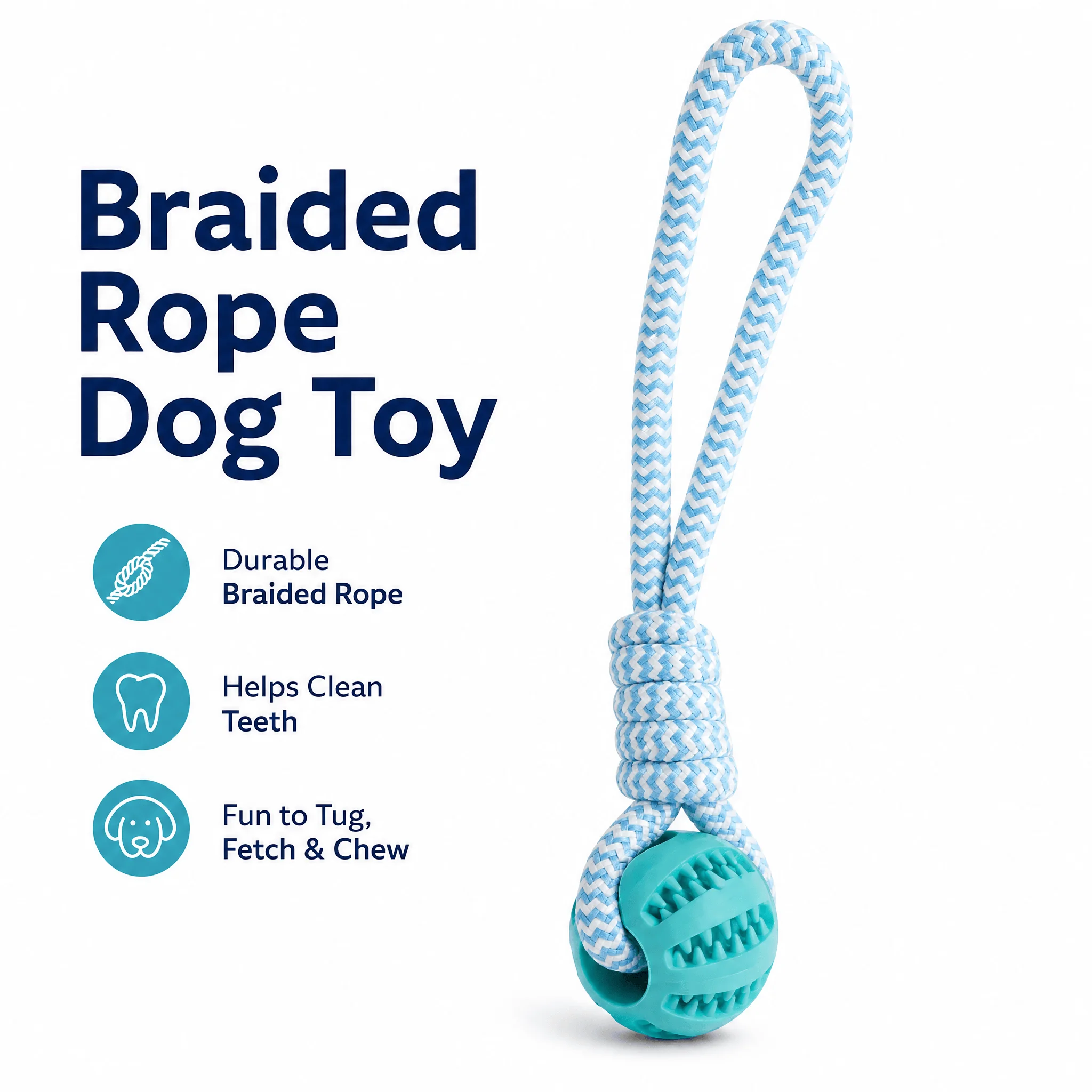 Braided Rope Dog Toy with Rubber Ball, Durable Pet Chew Toy for Teeth Cleaning…