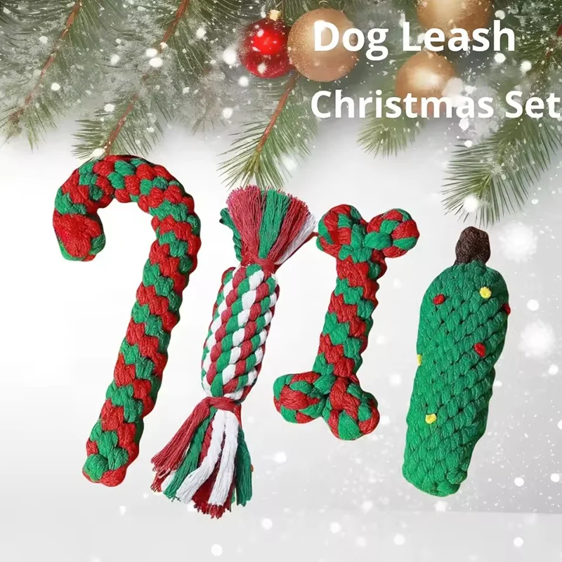 Christmas Pet Cotton Rope Knot Interactive Chew Toy Bite-resistant Molar Interactive Dog…