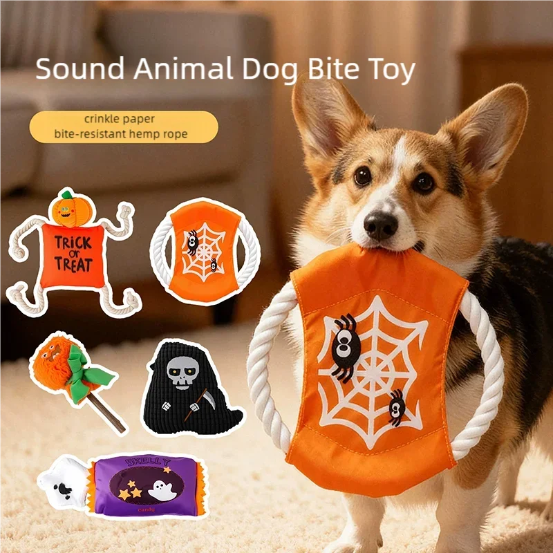 Halloween Themed Plush Dog Toy With Squeaker Bite Resistant Molar Teether For Puppy…